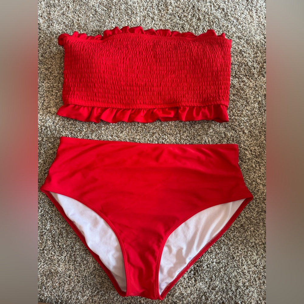 Red Ruffled Bikini Set